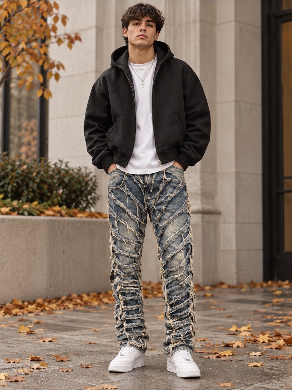 ReHype Frayed Panel Distressed Jeans 30x30 Blue Denim Grunge Y2K Straight Leg